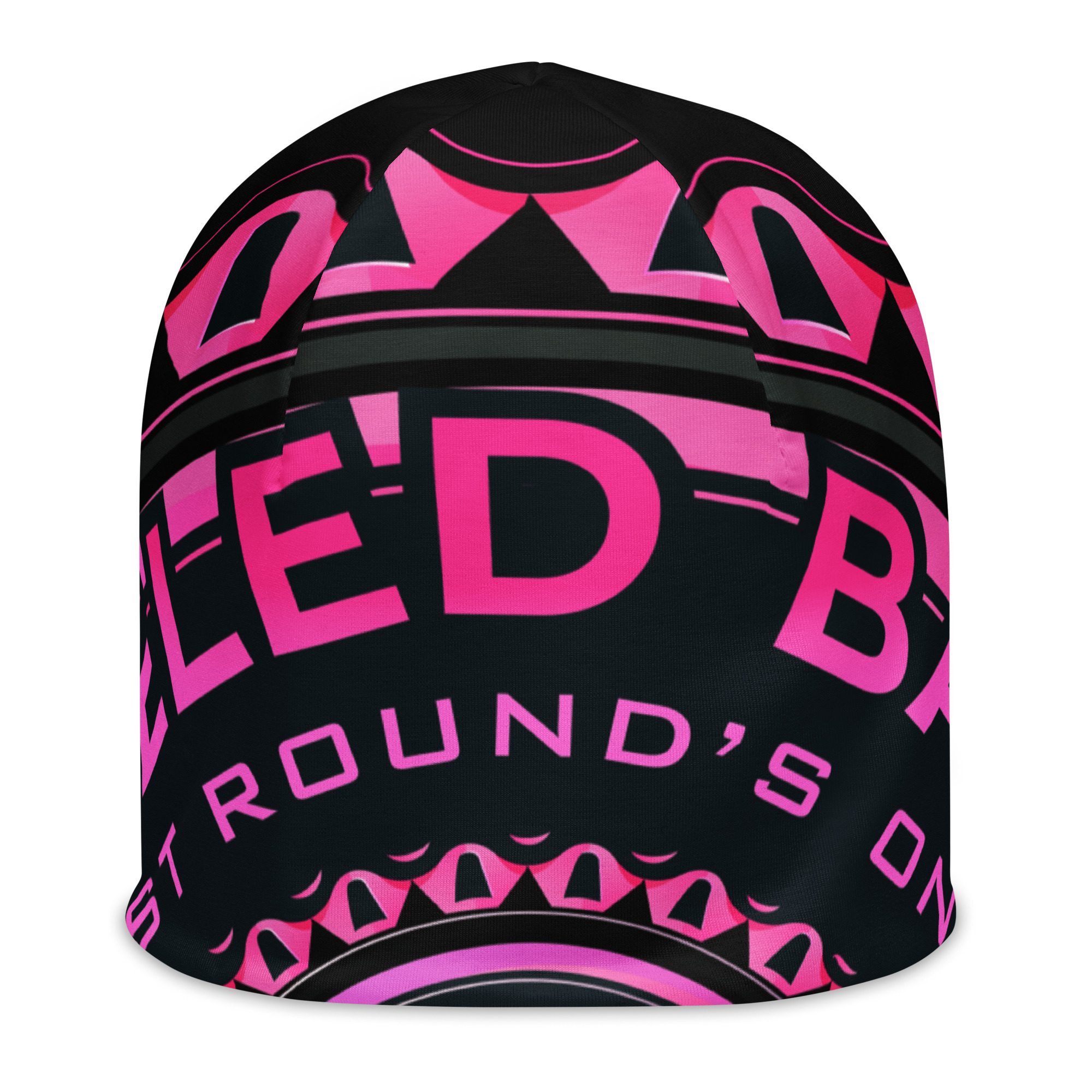 Peeled Back University Breast Cancer Awareness Pink/Blk Bottle Cap, All-Over Print Beanie