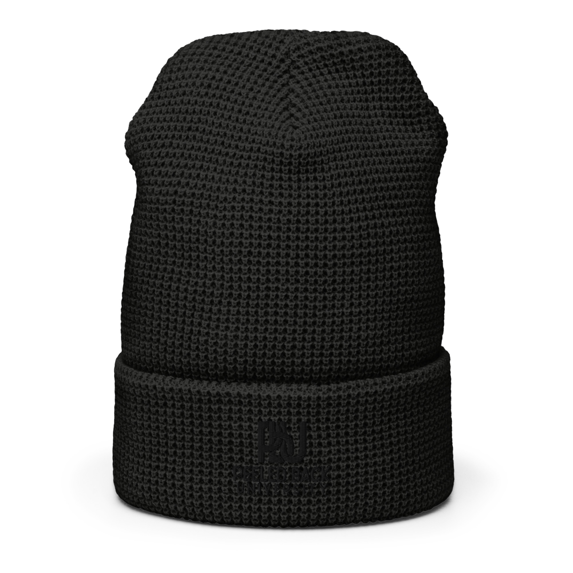 PBU Waffle Beanie Black Logo, by Peeled Back University